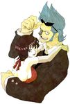  1boy 1girl bangs black_hair blue_hair cyborg female formal franky gess0823 hug male nico_robin one_piece 