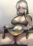  ashe_(league_of_legends) blue_eyes highres league_of_legends long_hair looking_at_viewer pandea_work silver_hair skirt skirt_lift smile solo spread_legs thighs 