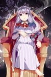  aioi_aoi bow cigarette cookie_(touhou) crescent hat long_hair patchouli_knowledge purple_eyes purple_hair sitting solo taisa_(cookie) touhou 