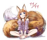  animal_ear_fluff animal_ears bare_shoulders barefoot bike_shorts blonde_hair blue_eyes blush dated food food_in_mouth fox_ears fox_girl_(jaco) fox_tail full_body hands_on_feet jaco large_tail looking_at_viewer mouth_hold original pocky pocky_day short_hair sidelocks simple_background sitting sketch solo sweater tail toes white_background 