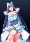  angel_wings bare_legs blue_hair bow breasts choker cleavage detached_sleeves dress frilled_dress frills glowing hair_bow huge_breasts long_hair maydrawfag mini_wings multicolored_hair panty_&amp;_stocking_with_garterbelt pink_hair purple_eyes solo spaghetti_strap stocking_(psg) two-tone_hair very_long_hair wings 