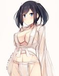  black_hair blue_eyes blush breasts cleavage commentary_request covered_nipples cowboy_shot dated fundoshi highres hiiragi_hajime japanese_clothes kantai_collection large_breasts navel short_hair sketch solo souryuu_(kantai_collection) twintails twitter_username yamakasa 