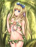  aaeru absurdres beamed_eighth_notes beamed_sixteenth_notes blonde_hair blue_eyes eighth_note flower forest highres leaf long_hair musical_note nature nude original rose sixteenth_note solo staff_(music) treble_clef tree 
