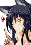  ahri animal_ears fang fox_ears heart highres kaho_(amal135) league_of_legends simple_background smile solo white_background yellow_eyes 