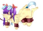  1girl all_fours animal_ears barefoot bdsm bondage bound buttplug buttplug_tail dog_ears dog_tail empty_eyes fake_animal_ears feet mitchlin nipple_piercing nipple_tag nipples pet_play piercing purple_hair red_eyes tail twintails v 