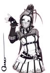  alternate_costume bandana breasts dress face_mask fingerless_gloves gloves greyscale ibuki_(street_fighter) long_hair marker_(medium) mask monochrome omar_dogan punk small_breasts solo street_fighter street_fighter_iii_(series) surgical_mask traditional_media 