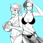  2girls ball beachball bikini breasts happy large_breasts looking_at_viewer multiple_girls nami nami_(one_piece) nico_robin one_piece open_mouth short_hair simple_background smile swimsuit wink 