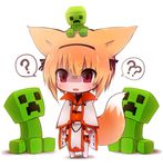  ? animal_ears bad_id bad_pixiv_id blonde_hair chibi creeper fox_ears fox_tail highres minecraft original red_eyes solo sukemyon tail 