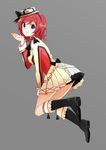  boots from_side full_body hat idol looking_at_viewer love_live! love_live!_school_idol_project nishikino_maki protected_link purple_eyes red_hair shirt short_hair simple_background skirt smile solo sore_wa_bokutachi_no_kiseki taiki_(ozone) 