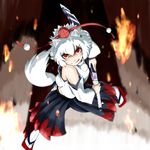  animal_ears bare_shoulders detached_sleeves geta hat highres inubashiri_momiji kagami_toufu looking_at_viewer open_mouth pom_pom_(clothes) red_eyes short_hair silver_hair solo sword tail tokin_hat touhou weapon wolf_ears wolf_tail 