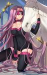  bare_shoulders bellerophon blindfold breasts cleavage facial_mark fate/stay_night fate_(series) forehead_mark highres horse large_breasts long_hair pegasus purple_hair rider solo thighhighs tsubasa19900920 