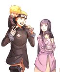  azugo_(yifanwu) blonde_hair carrying family father_and_son hyuuga_hinata mother_and_daughter naruto naruto:_the_last shoulder_carry smile uzumaki_boruto uzumaki_himawari uzumaki_naruto 