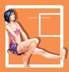  barefoot black_hair breasts devil_may_cry devil_may_cry_3 lady_(devil_may_cry) sate-bang-somad short_hair shorts sitting small_breasts soles solo summer tank_top toes 