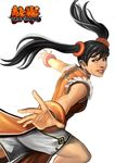  black_hair bracelet chinese_clothes copyright_name erufan highres jewelry ling_xiaoyu lips nose orange_shirt outstretched_arms shirt shorts sleeveless solo tekken twintails white_background 