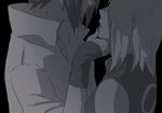  1girl chin_grab haruno_sakura long_hair monochrome naruto naruto_(series) naruto_shippuuden out_of_frame short_hair suzuaki_(starriver) uchiha_sasuke 