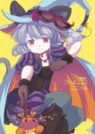  animal_ears cape disguise ears_through_headwear grey_hair halloween hat iris_anemone looking_at_viewer mouse mouse_ears nazrin puffy_pants puffy_short_sleeves puffy_sleeves red_eyes short_sleeves smile solo touhou witch witch_hat 