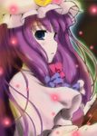  absurdres beluo77 blue_eyes book bow crescent hair_bow hat highres long_hair patchouli_knowledge purple_hair ribbon solo touhou 
