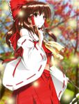  ascot beluo77 bow brown_hair detached_sleeves gohei hair_bow hair_tubes hakurei_reimu long_hair ribbon solo touhou 