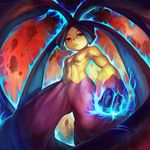 abs aura breasts extra_mouth gen_3_pokemon glowing glowing_fist mawile mega_mawile mega_pokemon muscle navel no_humans no_nipples pokemon pokemon_(creature) red_eyes serious small_breasts solo yilx 
