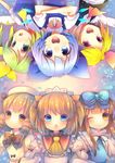  :o blonde_hair blue_eyes blue_hair bow brown_eyes brown_hair cirno collaboration daiyousei green_hair hair_bow hat headdress ice ice_wings luna_child multiple_girls odd_one_out one_eye_closed open_mouth pjrmhm_coa red_eyes rumia smile star_sapphire sunny_milk touhou upside-down uta_(kuroneko) v-shaped_eyebrows wings 