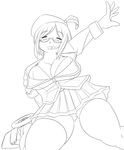  :d ^_^ bad_id bad_pixiv_id blush breasts closed_eyes curvy glasses greyscale hat heart heart_in_mouth huge_breasts monochrome ole_tower open_mouth outstretched_arm sitting sketch smile solo thick_thighs thighs una_(13988ss) wide_hips 