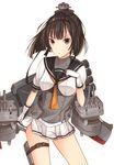  akizuki_(kantai_collection) bangs black_eyes black_hair blunt_bangs chou-10cm-hou-chan gloves kanpyou_(hghgkenfany) kantai_collection looking_at_viewer open_mouth pleated_skirt ponytail sailor_collar school_uniform serafuku skirt solo 