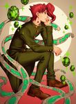  emerald gakuran green_eyes hierophant_green highres jojo_no_kimyou_na_bouken kakyouin_noriaki male_focus red_hair school_uniform sitting solo stand_(jojo) tentacles thorupanda 