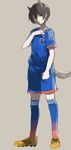  2014_fifa_world_cup animal_ears bad_id bad_pixiv_id cleats japan shirono_kuma short_hair shorts soccer_uniform socks solo sportswear tail wakamoto_tetsuko world_cup world_witches_series 