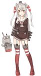  amatsukaze_(kantai_collection) bad_id bad_pixiv_id beeyan blush contrapposto dress full_body hair_tubes highres kantai_collection lifebuoy long_hair looking_at_viewer rensouhou-kun sailor_collar sailor_dress short_dress silver_hair simple_background smile solo standing striped striped_legwear thighhighs two_side_up very_long_hair white_background yellow_eyes zettai_ryouiki 