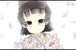  arare_(kantai_collection) blush bouquet dated flower kantai_collection letterboxed ooyama_imo petals short_hair solo yellow_eyes 