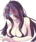  aosaki_yukina bare_shoulders black_hair blue_eyes breasts collarbone glowing glowing_eyes hair_over_one_eye kantai_collection large_breasts long_hair shinkaisei-kan sketch so-class_submarine solo upper_body white_background 