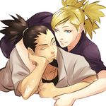  1girl beard black_hair blonde_hair couple facial_hair hetero husband_and_wife littleartistgirl long_hair nara_shikamaru naruto naruto_(series) ponytail quad_tails temari white_background 