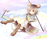  animal_ears bad_id bad_pixiv_id boots dowsing_rod grey_hair ichitaro jewelry mouse_ears mouse_tail nazrin rainbow red_eyes short_hair solo star tail touhou 