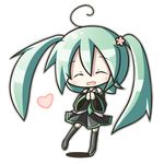  ahoge aoblue chibi closed_eyes green_hair happy hatsune_miku long_hair skirt smile solo thighhighs twintails very_long_hair vocaloid 