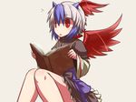  book dress hakika head_wings horns multicolored_hair red_eyes red_wings short_hair single_head_wing solo tokiko_(touhou) touhou wings 