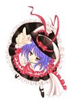  bad_id bad_pixiv_id frills from_above hat looking_up nagae_iku pointing purple_hair red_eyes saturday_night_fever short_hair smile solo tobade_(tbdfactory) touhou 