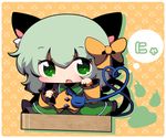  animal_ears bad_id bad_pixiv_id blush bow cat_ears fang green_eyes green_hair hair_bow heart heart_of_string kemonomimi_mode komeiji_koishi nasa_yu open_mouth paw_pose paw_print solo touhou 