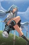  dated day faustsketcher foreshortening hatsune_miku horizontal_bar long_hair perspective school_uniform shoes sneakers solo very_long_hair vocaloid 