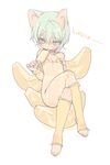  animal_ears bad_id bad_pixiv_id barefoot bikini_top blade_(galaxist) crossed_legs feet flat_chest food fruit green_eyes green_hair mango no_panties original popsicle short_hair simple_background sitting socks solo suggestive_fluid toeless_legwear tongue wet 