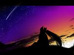  dark hatsune_miku highres long_hair moifactory night shooting_star silhouette sitting sky solo star_(sky) starry_sky sunset twintails vocaloid 