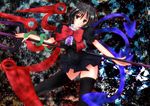  black_hair bow frills fule houjuu_nue long_hair outstretched_arms pleated_skirt red_eyes skirt snake solo thighhighs touhou weapon 