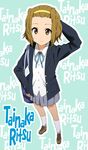  bag blazer brown_eyes brown_hair hairband hand_behind_head hand_on_hip jacket k-on! ribbon school_uniform shoes short_hair skirt smile socks solo standing tainaka_ritsu white_legwear yamasaki_wataru 