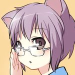  a-ka adjusting_eyewear animal_ears bangs brown_eyes cat_ears glasses grey_hair kemonomimi_mode kita_high_school_uniform looking_at_viewer lowres nagato_yuki no_nose school_uniform serafuku short_hair solo suzumiya_haruhi_no_yuuutsu 