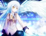  angel_beats! angel_wings blazer blue_hair cloud jacket long_hair necktie rivelta school_uniform silver_hair skirt sky solo tenshi_(angel_beats!) wallpaper wings yellow_eyes 