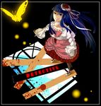  bad_id bad_pixiv_id blood blue_eyes blue_hair bug butterfly dress flower furudo_erika grin hat insect pantyhose ribbon saya6382 smile solo umineko_no_naku_koro_ni 