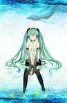  aqua_hair bad_id bad_pixiv_id barefoot belt bridal_gauntlets closed_eyes elbow_gloves fingerless_gloves fish gloves hatsune_miku hatsune_miku_(append) long_hair makayaki navel necktie smile solo toeless_legwear twintails vocaloid vocaloid_append whale 