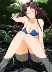  bikini brown_hair cameltoe closed_eyes crab grin hands nanahime original short_hair sitting smile solo submerged swimsuit 