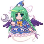  blush_stickers choujigen_nuko full_body ghost green_eyes green_hair hair_ornament hat long_hair lowres mima ribbon scarf skirt solo staff touhou touhou_(pc-98) transparent_background very_long_hair wings witch_hat wizard_hat 