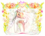  1girl aqua_hair bad_id bad_pixiv_id blue_hair bridal_veil bride bug butterfly carrying closed_eyes double_bun dress flower happy highres insect iu jojo_no_kimyou_na_bouken kuujou_jolyne narciso_anasui stone_ocean tattoo veil wedding wedding_dress 