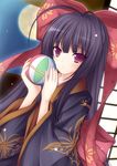  bad_id bad_pixiv_id ball black_hair japanese_clothes kimono long_hair mikan_(5555) moon nue_(tayutama) purple_eyes ribbon solo tayutama temari_ball 